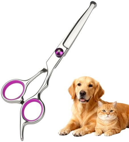 AYBUY Dog Grooming Scissors, Dog & Cat Scissors with Safety Round Tip Stainless Steel Pet Grooming Tools for Dogs Cats Small Animals, Pink