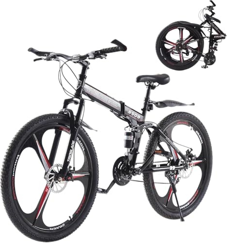 KernGut Klappbares Mountainbike, 21 Gänge, Doppel Scheibenbremsen, MTB, High-Carbon Stahlrahmen, Vollfederung, Faltbares Sport Fahrrad für Erwachsene