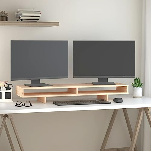 Zentexion Bildskärmstativ av massiv furu 100 x 27 x 14 cm stabilt skrivbordsfäste utrymmesbesparande ergonomiskt för datorbord kontorsbord hemmakontor vardagsrum spelbord
