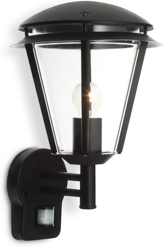 INOVA Outdoor Lights with Sensor - Security Lights Outdoor Motion Sensor - Matt Black Stainless Steel PIR Motion Sensor Lights - Motion Detector Outside Lights - IP44 Weatherproof Wall Lights