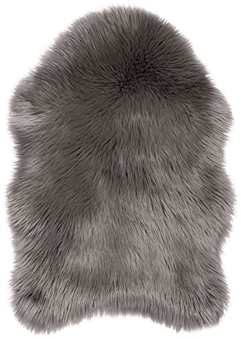 Teppich Wölkchen – Flauschiger Hochflor-Teppich Schlafzimmer - Schaffell Kunstfell Lammfell - Bettvorleger & Läufer - weicher Fellteppich - rutschfeste Stuhlauflage - Braun - 55x80cm