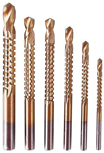Gasea 6pcs Drill Saw Bit Set, 3/4/5/6/6.5/8mm HSS Titanium Coated Drill Bit Plastic Metal Hole Grooving Drill Saw Cutting Woodworking Tools