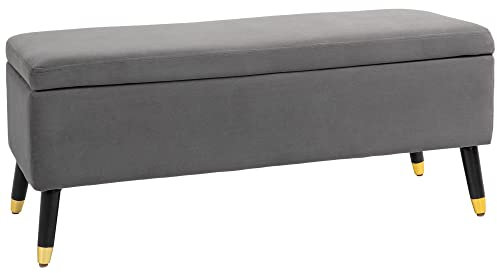 HOMCOM Sitzbank, Polsterbank mit Stauraum, Truhenbank, Metall, Schaumstoff, Kautschukholz, Kohlegrau, 110 x 43 x 45 cm