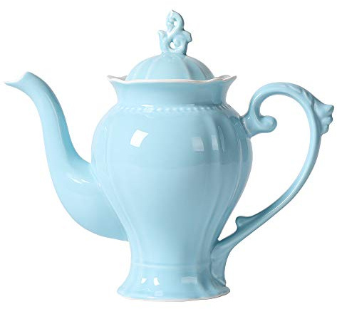 Tetera inglesa de porcelana fina, color azul claro, estilo Victoria, peso ligero, 37 onzas