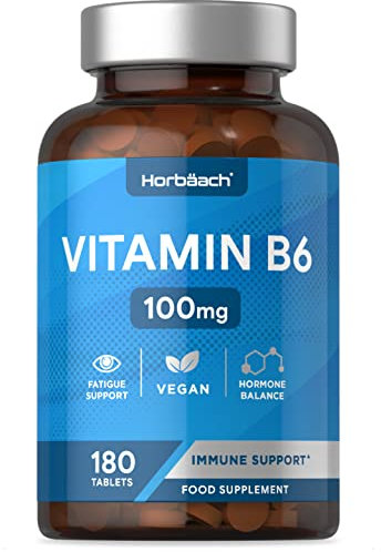 Vitamin B6 High Strength 100mg | 180 Tablets (6 Months Supply) | Vitamin B6 as Pyridoxine HCI | One-a-Day Formula Suitable for Vegans | by Horbaach