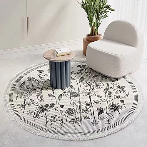 Greenf Mandala Runde Teppich Mit Quasten Böhmische Handwebteppich Retro Runder Baumwollteppich Abwaschbar Mit Ideal Für Wohnzimmer Schlafzimmer (90cm,D)