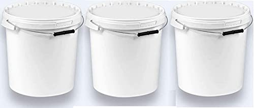 Silplast Lot de 3 seaux de 20 litres avec couvercle blanc - Lot de 3 seaux à lait/stockage empilables - Seau à miel en plastique - Distributeur alimentaire - Seau vide pour farine
