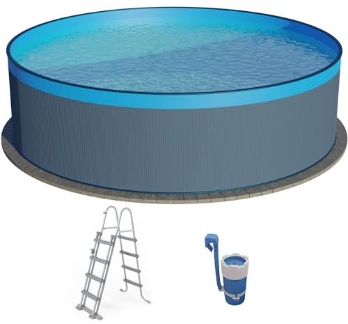 Stahlwandpool Set rund Arizona 350x90 cm, Stahl 0,3 mm anthrazit, Folie 0,2 mm blau, Overlap
