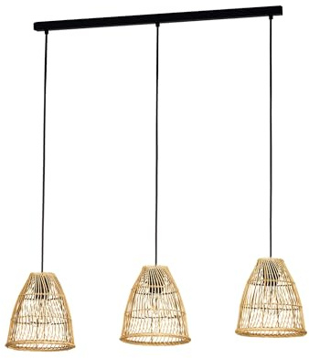 EGLO Hängelampe Ayesgarth, 3-flammige Pendelleuchte Esstisch | Esszimmerlampe aus Rattan in Natur und Metall in Schwarz, Hängeleuchte mit E27 Fassung