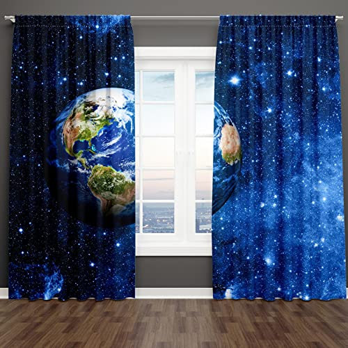 18meng Art gardinen mit kräuselband Galaxis Weltraum Vorhang Blickdicht Erde für gardinen Wohnzimmer Kinderzimmer Leichte & weiche Verdunklungsvorhänge (HxB/166x150cm)