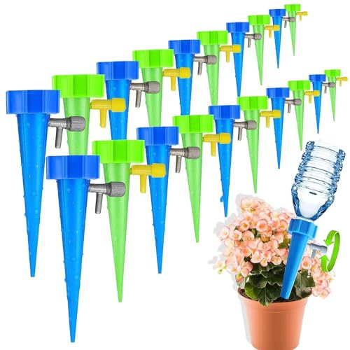 20 Stück Automatisch Bewässerung Set mit Langsam Entriegelbarem Steuerventil, Pflanzen Bewässerungssystem mit Einstellbar Bewässerungssystem Zimmerpflanzen Garten, für Topfpflanzen und Urlaub (B)