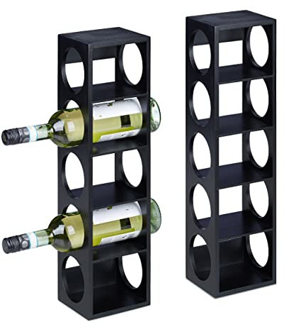 Relaxdays Cantinetta Portabottiglie, Set da 2 Scaffale per 5 Bottiglie di Vino Ognuna, in bambù, HLP: 53x14x12 cm, Nero