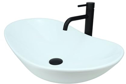 GTM Design Aufsatzwaschbecken Modern ohne Hahnloch - Elegant Aufsatzwaschbecken Oval für Badezimmer und Gäste WC - nur Bad Waschbecken - Modell 16