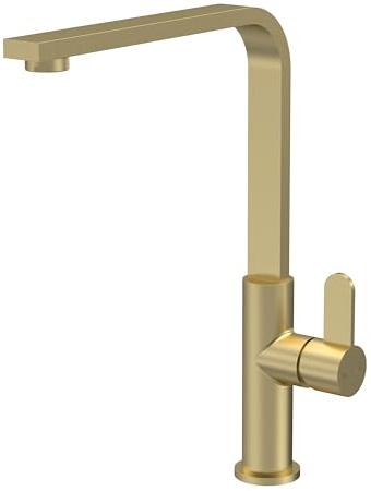Balterley Kitchen Tap with Single Lever Handle, Mono Kitchen Mixer Tap, Brushed Brass Mono Mixer Taps for Sink, Round Base with Curved Flat Swivel Spout Taps - 90 x 246 x 320mm (Brushed Brass)