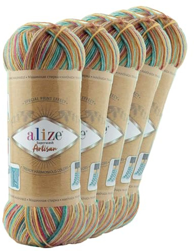 5 x 100g Sockenwolle Alize Superwash Artisan 75% Wolle Strickwolle Häkelgarn Farbwahl