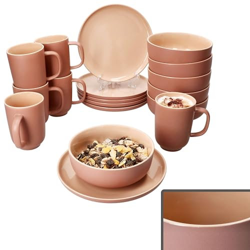Ritzenhoff & Breker Jasper Service de petit-déjeuner 18 pièces en poudre I 6 petites assiettes, bols 360 ml et tasses à café 250 ml, hauteur 10,4 cm pour 6 personnes I Vaisselle en faïence pour le