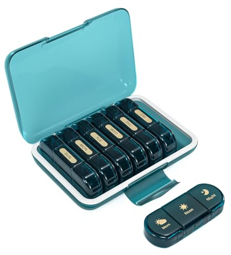 Joinice Tablettenbox 7 Tage 3 Fächer, Morgens Mittags Abends, Feuchtigkeitsbeständig, Pillendose 7 Tage Große Fächer für Medikamente, Fischöl, Vitamine, Nahrungsergänzungsmittel (3x7 Blau)