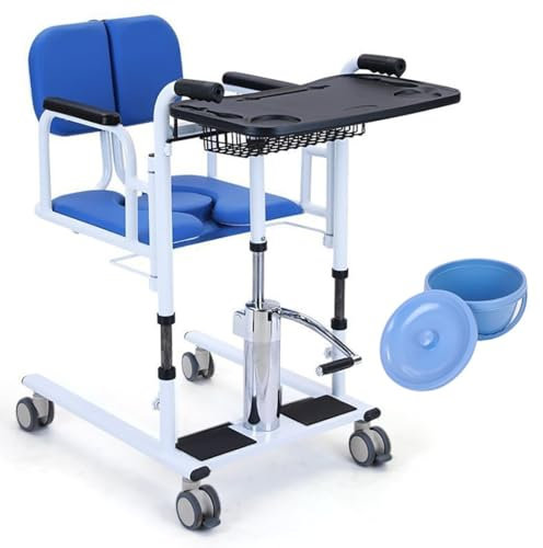 Commode Toilet Chair,Hydraulic Patient Lift Wheelchair for Home,patientenlifter,Hoist for Lifting Elderly,Lift Chairs,180° Split Seat Transfer Chair,Bearing Capacity 200kg Blue D
