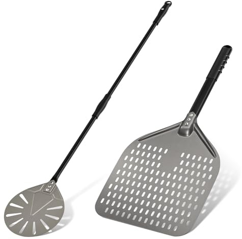 G.a HOMEFAVOR 12 Zoll Pizzaschieber Perforierter 8 Zoll Pizzawender Pizzaschaufel aus Hart Eloxiertes Aluminium Pizza Schaufel mit mit Abnehmbaren Griff für Backofen Pizzaofen