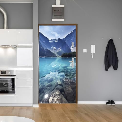 3D Türbild - Verschneite Berge Mit Viel Grün Am See 95 X 210 Cm Türtapete Selbstklebend Wasserdicht Pvc Türposter Fototapete Holzwand Türaufkleber Wandbild Für Tür Wohnzimmer Schlafzimmer Küch 0