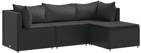 vidaXL Loungegrupp för trädgården med dynor 4 delar svart konstrotting, soffgrupp för trädgård, loungegrupp, loungegrupp för trädgård