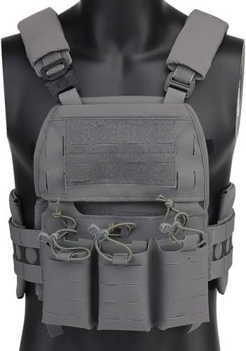 TS TAC-SKY Verstellbarer Schultergurt, Vordere Magazin-Einstecktasche, Airsoft-Jagd-Chest Rig FCPC V5-Weste, Plattenträger, Schnell Abnehmbarer Kummerbund(VE-75-G)