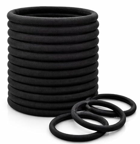 48 Elastics Hair Bands, 4mm Black Hair Ties (48 pcs), Strong Elastic, No Damage, No-Metal, Ponytail Holders for Women, Men, Girls & Kids, Durable Hair Bobbles for Hair, Elastics for All Hair Types