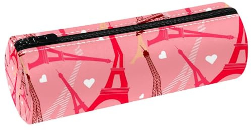 VAPOKF Trousse à crayons en cuir avec motif Tour Eiffel avec cœurs blancs pour ranger des stylos, des pièces de monnaie, des cosmétiques, des cosmétiques, des fournitures de bureau, des fournitures