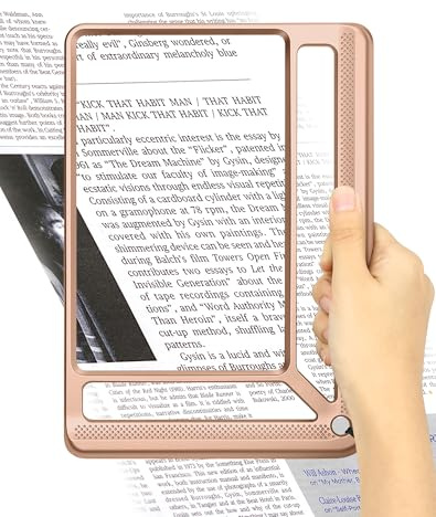 Tobegiga 6X Full Page Magnifying Glass for Reading, Lightweight Rectangular Magnifier with Large Book Page Viewing Area, Handheld Magnifier for Reading Small Prints for Seniors Low Vision, Rose Gold
