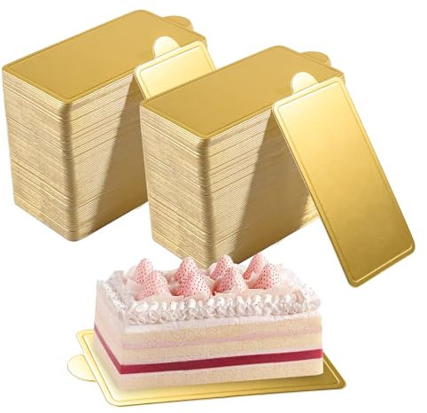 YEUIKERR 300 mini vassoi rettangolari per torte, dorati, mousse dorate, mini basi per torte in cartone per cupcake, fette di torte, dolcetti, cheesecake, dessert, base per pasticceria