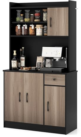 GIANTEX 180 cm Küchenschrank, Küchenbuffet Buffetschrank mit Arbeitsplatte, Hochschrank Küche, Vitrinenschrank Aufbewahrungsschrank mit 4 verstellbaren Regalen, Vorratsschrank Mehrzweckschrank