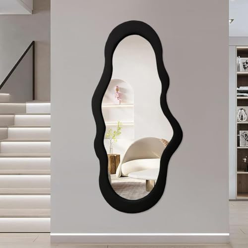Wolkenförmiger Spiegel mit schwarzem Rahmen, hoher Ganzkörper-Wandspiegel für Schlafzimmer und Wohnzimmer, 112 x 54cm, Schminkspiegel, rahmenloser Spiegel