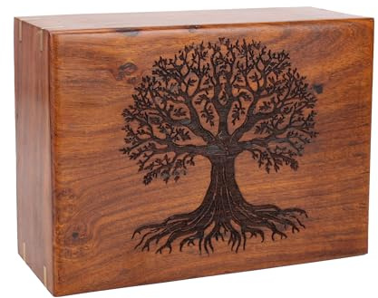 Urnas de palisandro personalizadas para cenizas humanas o de mascotas, urna de cremación grabada en madera del árbol de la vida, urna funeraria de madera, caja de recuerdo, urna conmemorativa o ataúd
