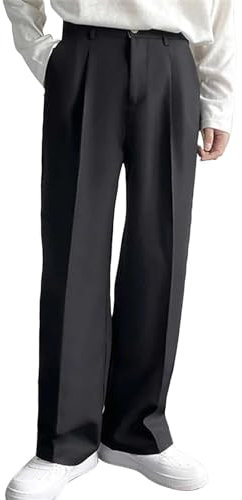 Solide Herren-Hose, gerade, Business-, Bürohose, Baggy-Hose, Anzughose, formelle Arbeitshose, entspannte Passform, Stretch, knitterfreie Hose, smarte flache Vorderhose, Schwarz , 3XL