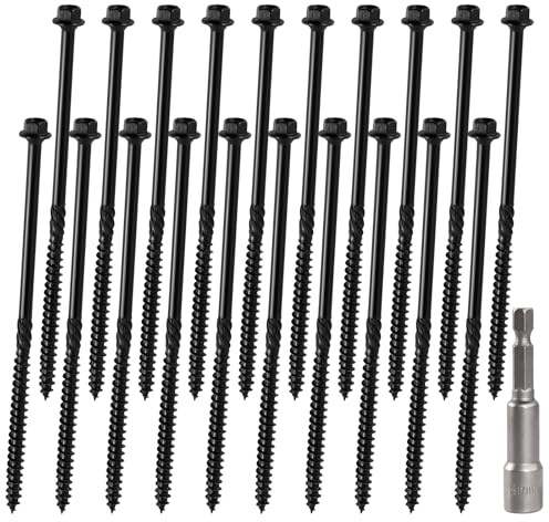 20pcs Timber Screws 150mm Hex Head Timber Fixing Long Screws for Wood Frame Construction Decking Garden Sleeper, with Hex Nut Driver Bit