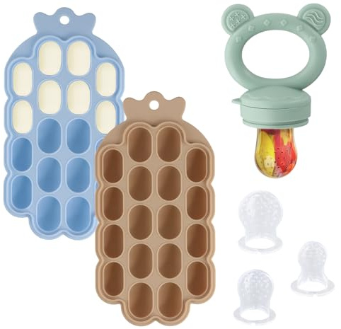 Ciuccio per Alimenti Neonati S/M/L, Confezione da 3 pezzi, 2 Stampo per Ghiaccioli al Latte Materno, Stampi Contenitori Pappa per Freezer, Dentizione Sollievo Giocattoli per Bambini
