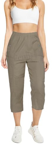 femiss Pantalones Capri para mujer, pantalones elásticos de cintura alta, pantalones cortos de tres cuartos de verano, pantalones de talla grande, 54