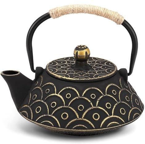 Tetera de hierro fundido Webao con infusor, tetera de 800ml para té suelto, tetera asiática adecuada para placas de cocina, patrón de olas