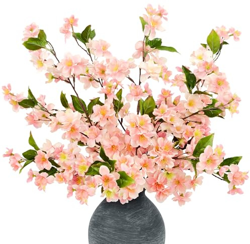 Lot de 4 fleurs de cerisier artificielles de 60 cm - Fleurs de cerisier artificielles - Décoration de printemps - Fleurs en soie comme de vraies fleurs de pêche pour vase de sol - Décoration de table