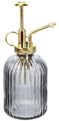 Genérico Regadera de Vidrio Vintage de 350 Ml Botella de Riego para Plantas Pequeñas Macetas y Bonsáis Cabezal Dorado Adecuado para Jardín Interior y Exterior Pulverizador Preciso