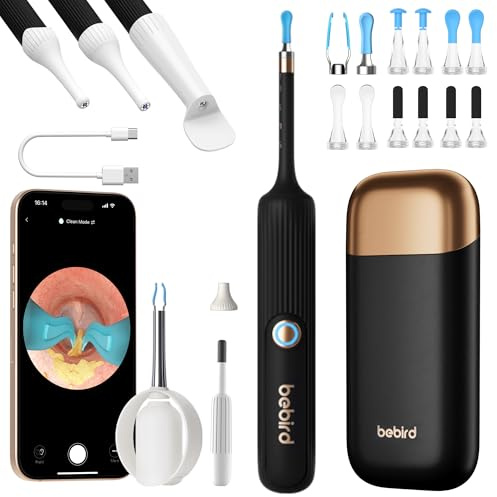 Otoscopio BEBIRD Pro para eliminar cerumen, limpiador de oídos flexible con cámara, cámara con pinzas y accesorios de otorrinolaringología para adultos y niños (negro)