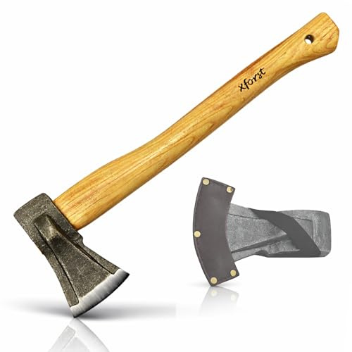 Xforst Hacha de partida SA1 - Hacha forestal profesional 45 cm | Cabeza forjada de acero al carbono 1 kg | Mango de madera de Hickory | Hacha de leñador y calefacción