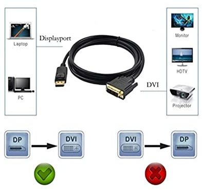 RASTKY Câble Displayport Mâle vers DVI Mâle de 1,8 M, Convertisseur 1080 P, Prise en Charge Displayport 1.1a pour les Professionnels de la Visualisation