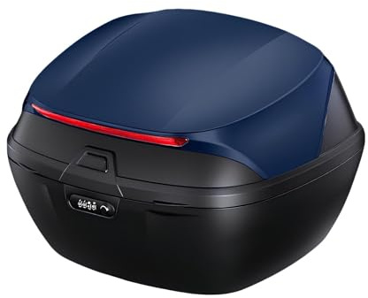 PQPQLI Universal Motorrad Topcase Mit Zahlenschloss Wasserdicht Aus ABS | Große Helmbox Mit Universeller Montage Für Roller, Motorrad Und Alltag(Blue)