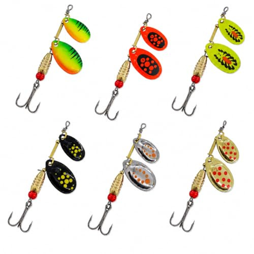 MINGBOLIN Paljetter med konstgjort bete spinner set fiskedrag 6 st | Fiskebete, konstgjort bete med trekrokar krokar, fisketillbehör för öring, abborre, gös, lax, gädda