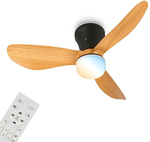 BRILONER - Ventilador de techo con luz LED, mando a distancia, motor DC silencioso con 3 velocidades, CCT y luz regulable, aspas desmontables, lámpara ventilador techo, 78x26 cm, negro y madera