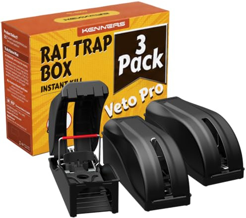 KENNEAS Rattenfalle Schlagfalle mit Köderbox (3er-Pack, Veto Pro) | Große Nagetierbekämpfung Box, Drinnen & Draußen, Sichere für Haus und Garten