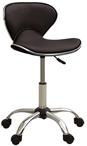 Runheo Friseur Rollhocker Braun Kunstleder, friseurstuhl salonstuhl kosmetikstuhl bedienstuhl drehstuhl, höhenverstellbar mit Gasdruckfeder und 360 Grad Drehung, 5 Rollen