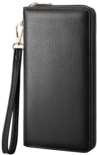 Chelmon Women's Vegan Leather Clutch Wallet with Zip, Hand Strap, Large Capacity