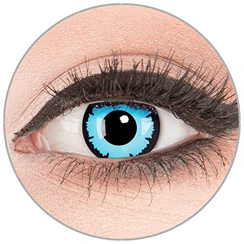 Farbige Kontaktlinsen zu Fasching Karneval Halloween in Topqualität von 'Glamlens' ohne Stärke 1 Paar Crazy Fun blaue schwarze 'Sky Demon' mit Behälter